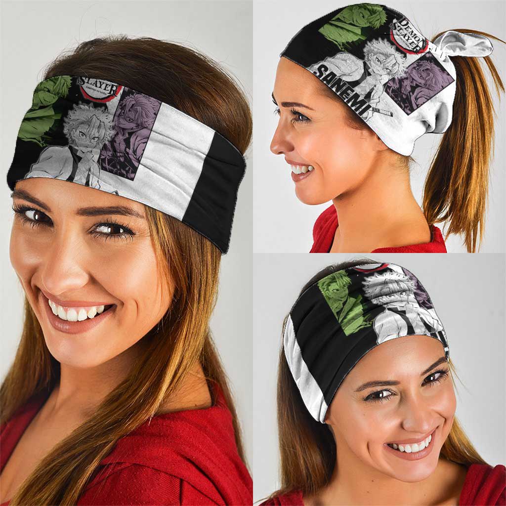 Sanemi Shinazugawa from Demon Slayer Neck Gaiter with Black and White Split Background and Intense Battle-Ready Manga Style Design - The Mazicc