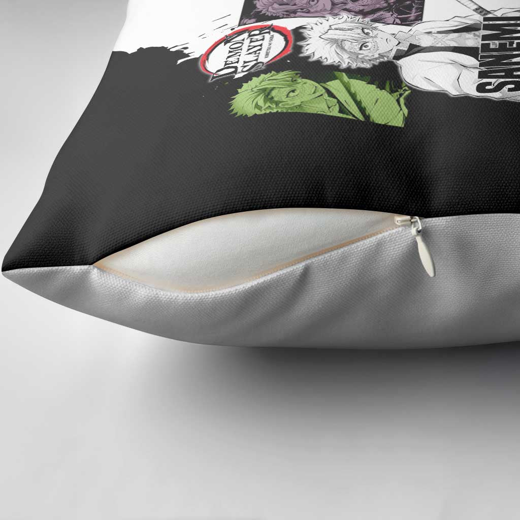 Sanemi Shinazugawa from Demon Slayer Pillow Cover with Black and White Split Background and Intense Battle-Ready Manga Style Design - The Mazicc