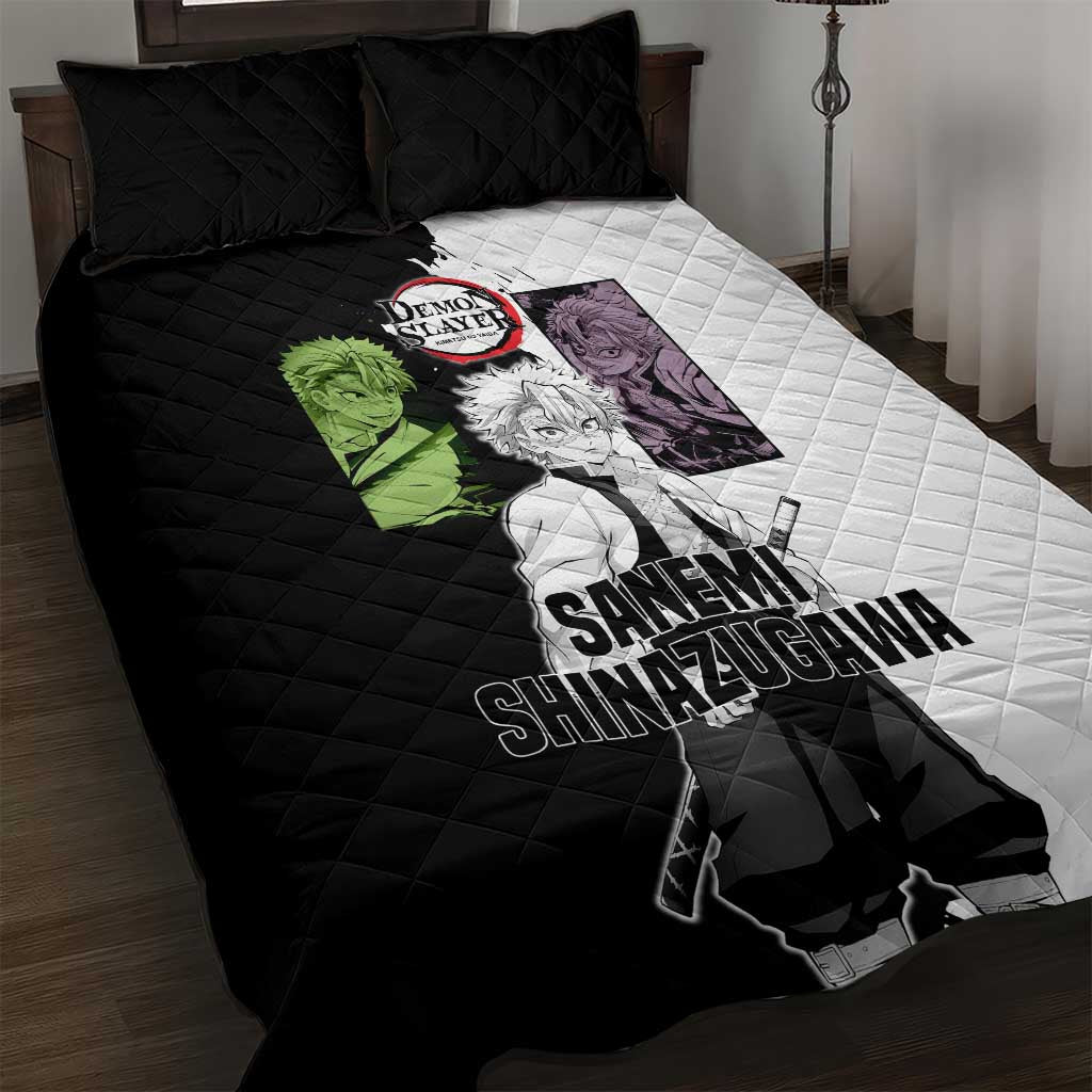 Sanemi Shinazugawa from Demon Slayer Quilt Bed Set with Black and White Split Background and Intense Battle-Ready Manga Style Design - The Mazicc