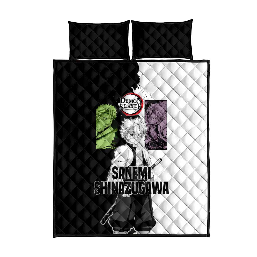 Sanemi Shinazugawa from Demon Slayer Quilt Bed Set with Black and White Split Background and Intense Battle-Ready Manga Style Design - The Mazicc