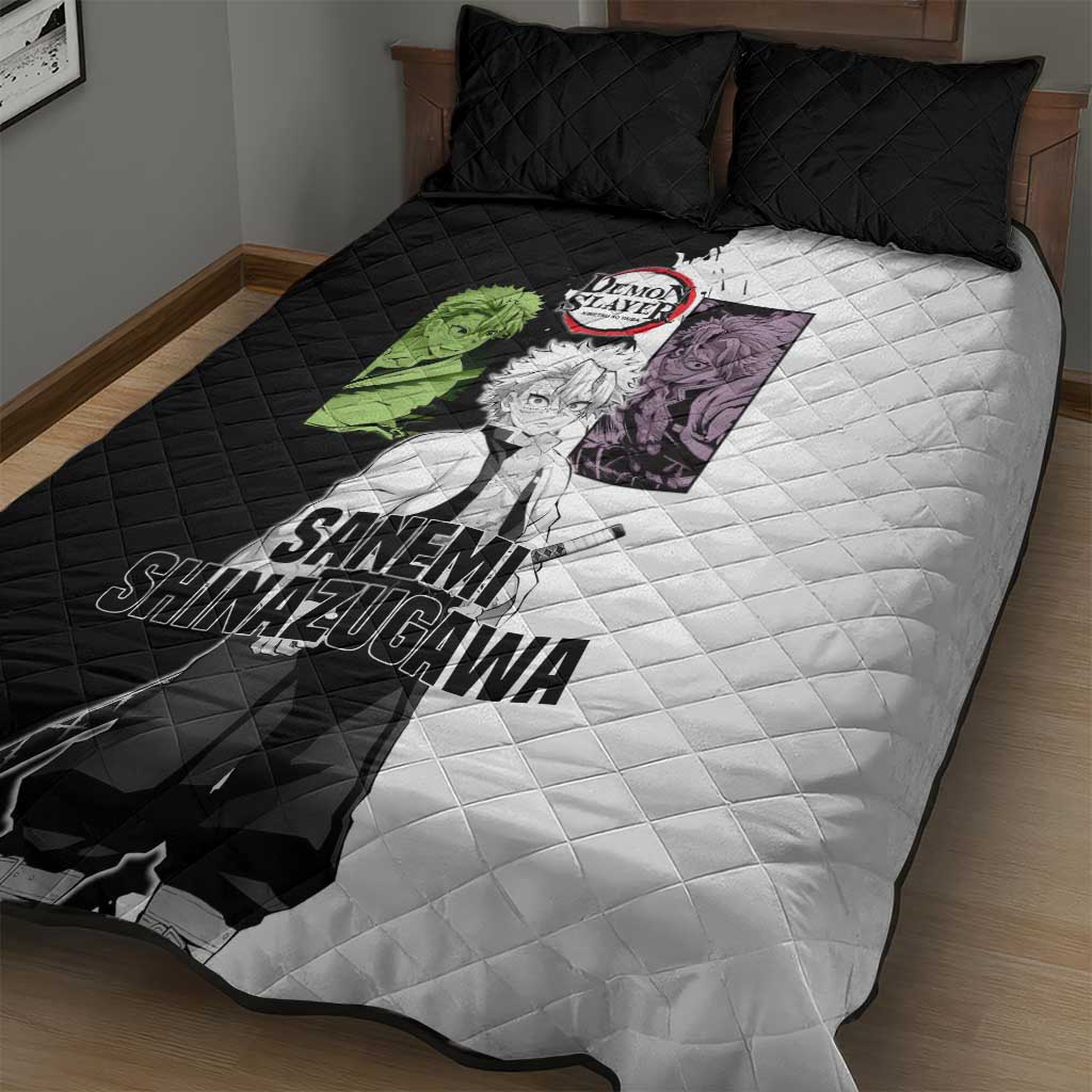 Sanemi Shinazugawa from Demon Slayer Quilt Bed Set with Black and White Split Background and Intense Battle-Ready Manga Style Design - The Mazicc