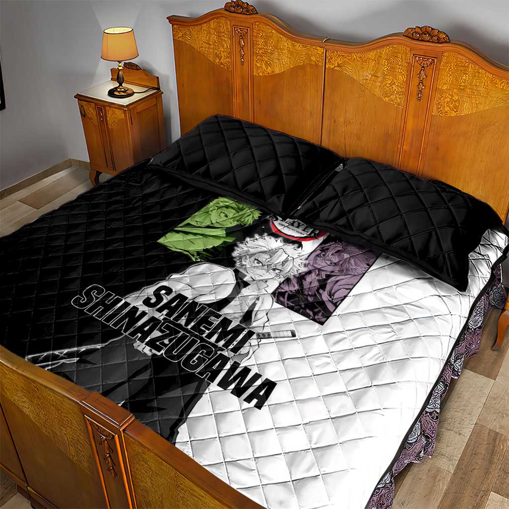 Sanemi Shinazugawa from Demon Slayer Quilt Bed Set with Black and White Split Background and Intense Battle-Ready Manga Style Design - The Mazicc