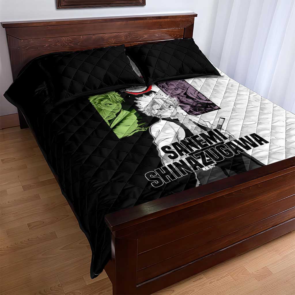 Sanemi Shinazugawa from Demon Slayer Quilt Bed Set with Black and White Split Background and Intense Battle-Ready Manga Style Design - The Mazicc