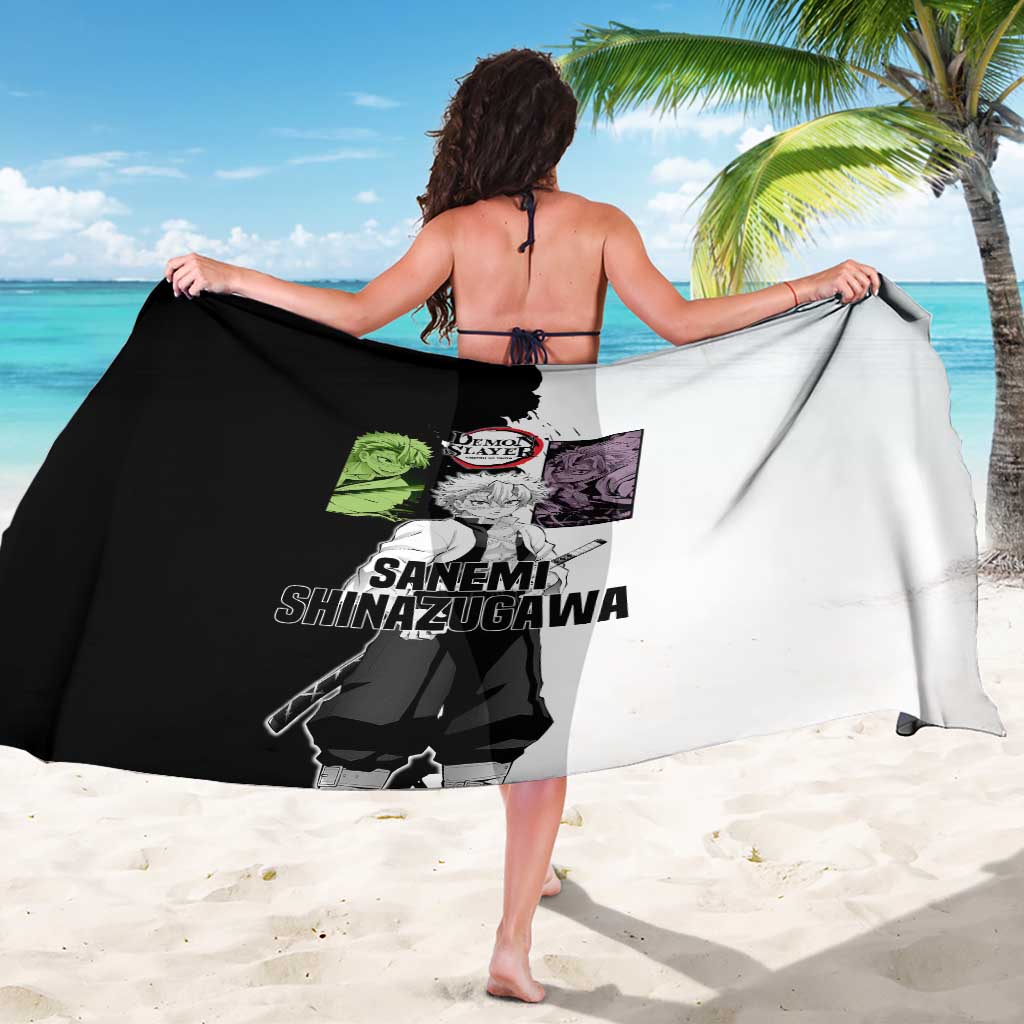Sanemi Shinazugawa from Demon Slayer Sarong with Black and White Split Background and Intense Battle-Ready Manga Style Design - The Mazicc