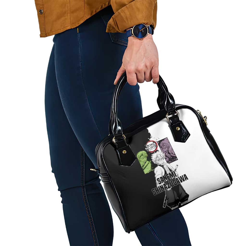 Sanemi Shinazugawa from Demon Slayer Shoulder Handbag with Black and White Split Background and Intense Battle-Ready Manga Style Design - The Mazicc