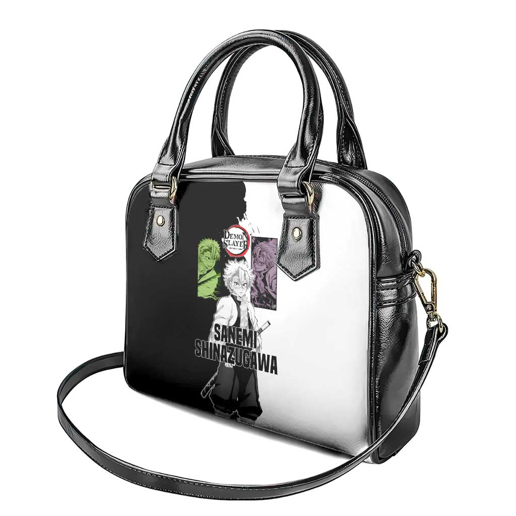 Sanemi Shinazugawa from Demon Slayer Shoulder Handbag with Black and White Split Background and Intense Battle-Ready Manga Style Design - The Mazicc