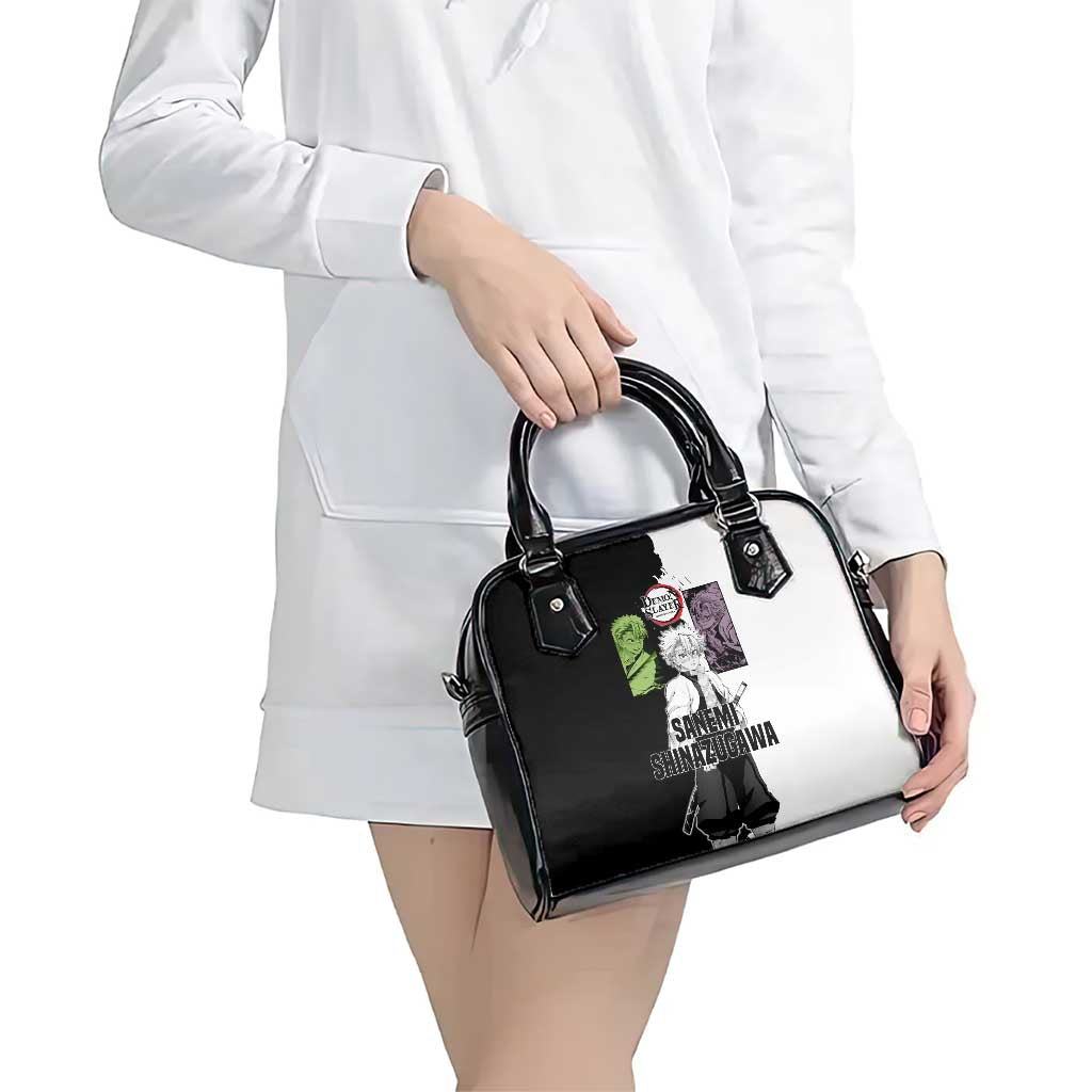 Sanemi Shinazugawa from Demon Slayer Shoulder Handbag with Black and White Split Background and Intense Battle-Ready Manga Style Design - The Mazicc