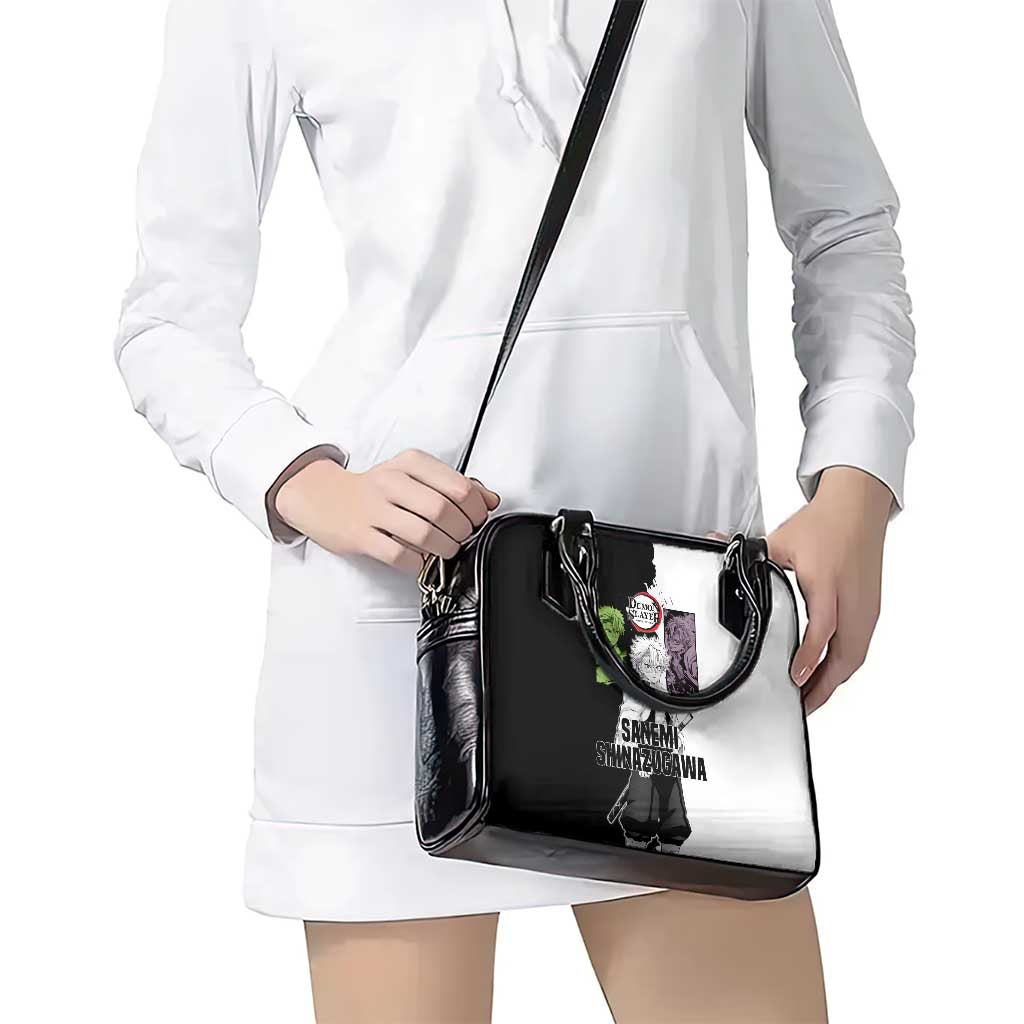 Sanemi Shinazugawa from Demon Slayer Shoulder Handbag with Black and White Split Background and Intense Battle-Ready Manga Style Design - The Mazicc