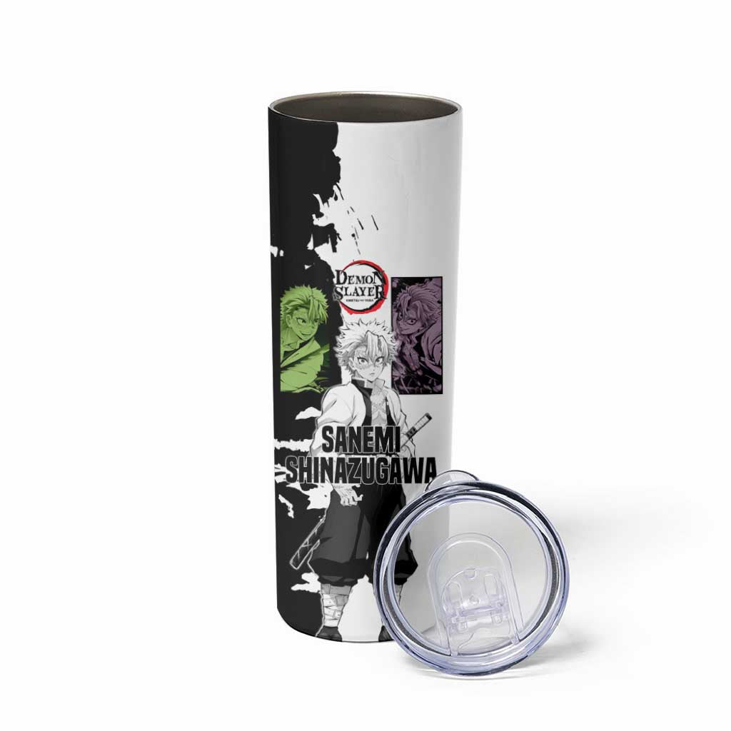 Sanemi Shinazugawa from Demon Slayer Skinny Tumbler with Black and White Split Background and Intense Battle-Ready Manga Style Design - The Mazicc