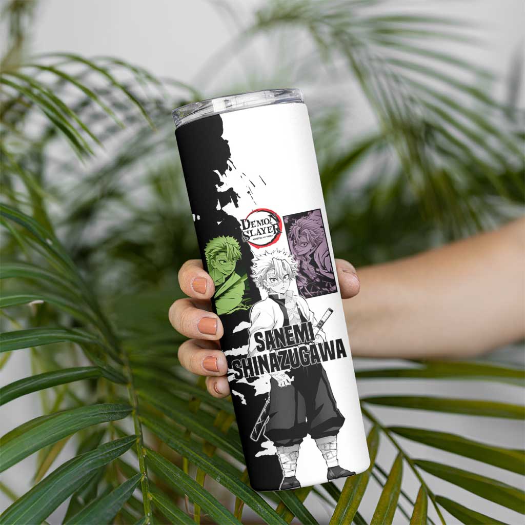Sanemi Shinazugawa from Demon Slayer Skinny Tumbler with Black and White Split Background and Intense Battle-Ready Manga Style Design - The Mazicc