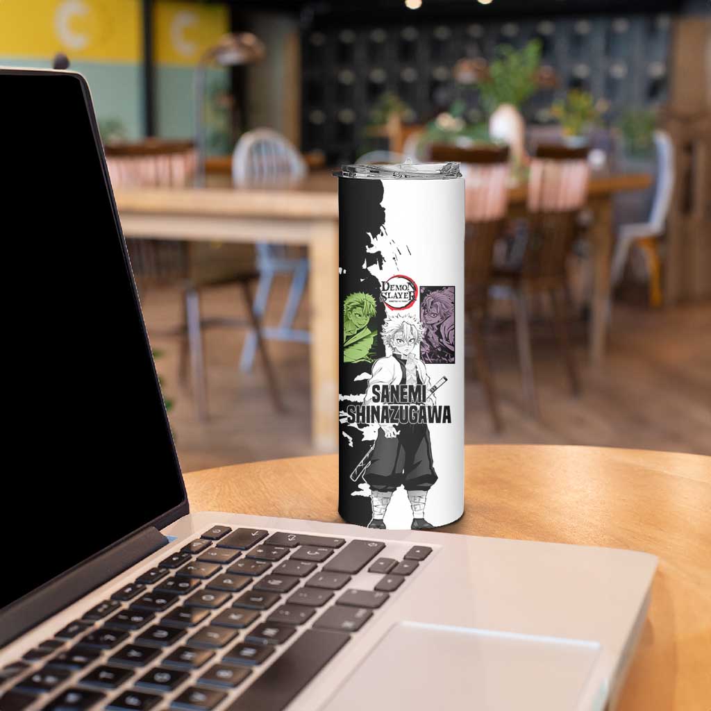 Sanemi Shinazugawa from Demon Slayer Skinny Tumbler with Black and White Split Background and Intense Battle-Ready Manga Style Design - The Mazicc