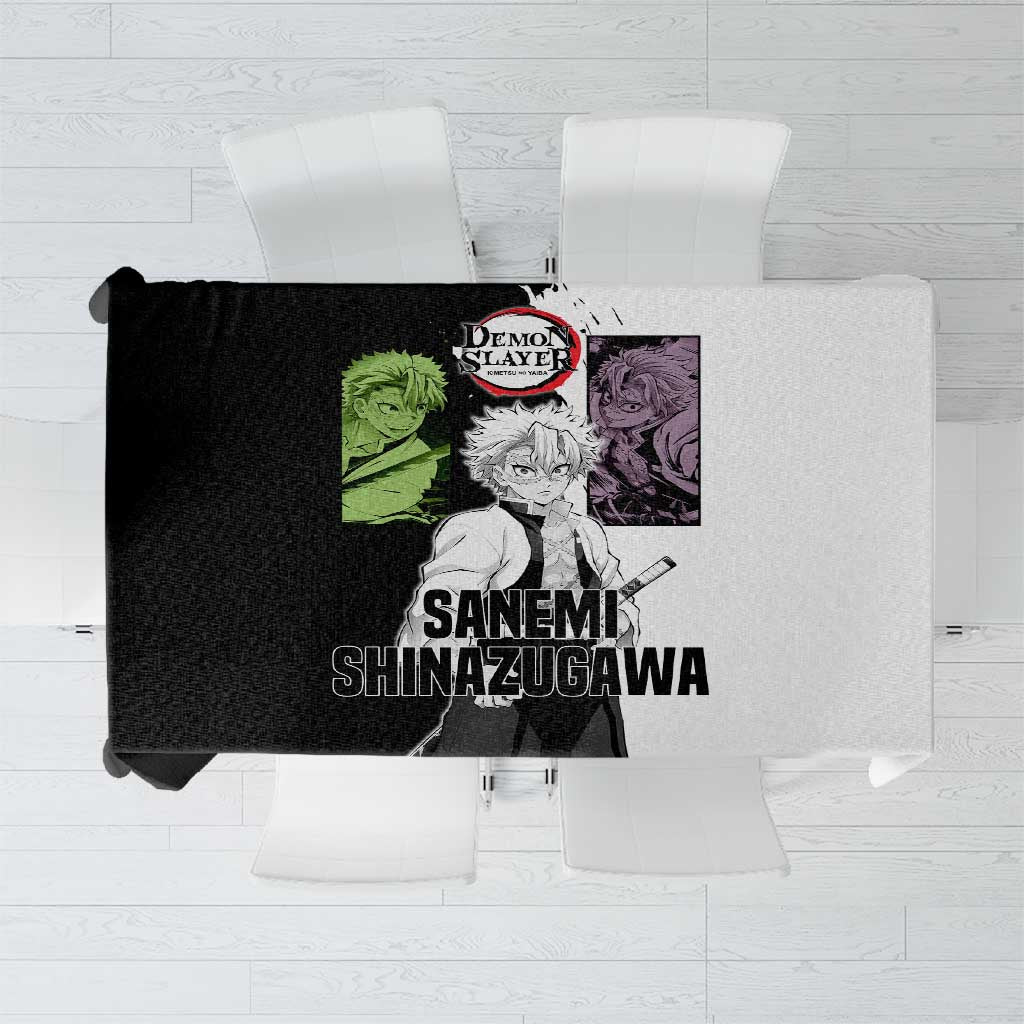 Sanemi Shinazugawa from Demon Slayer Tablecloth with Black and White Split Background and Intense Battle-Ready Manga Style Design - The Mazicc
