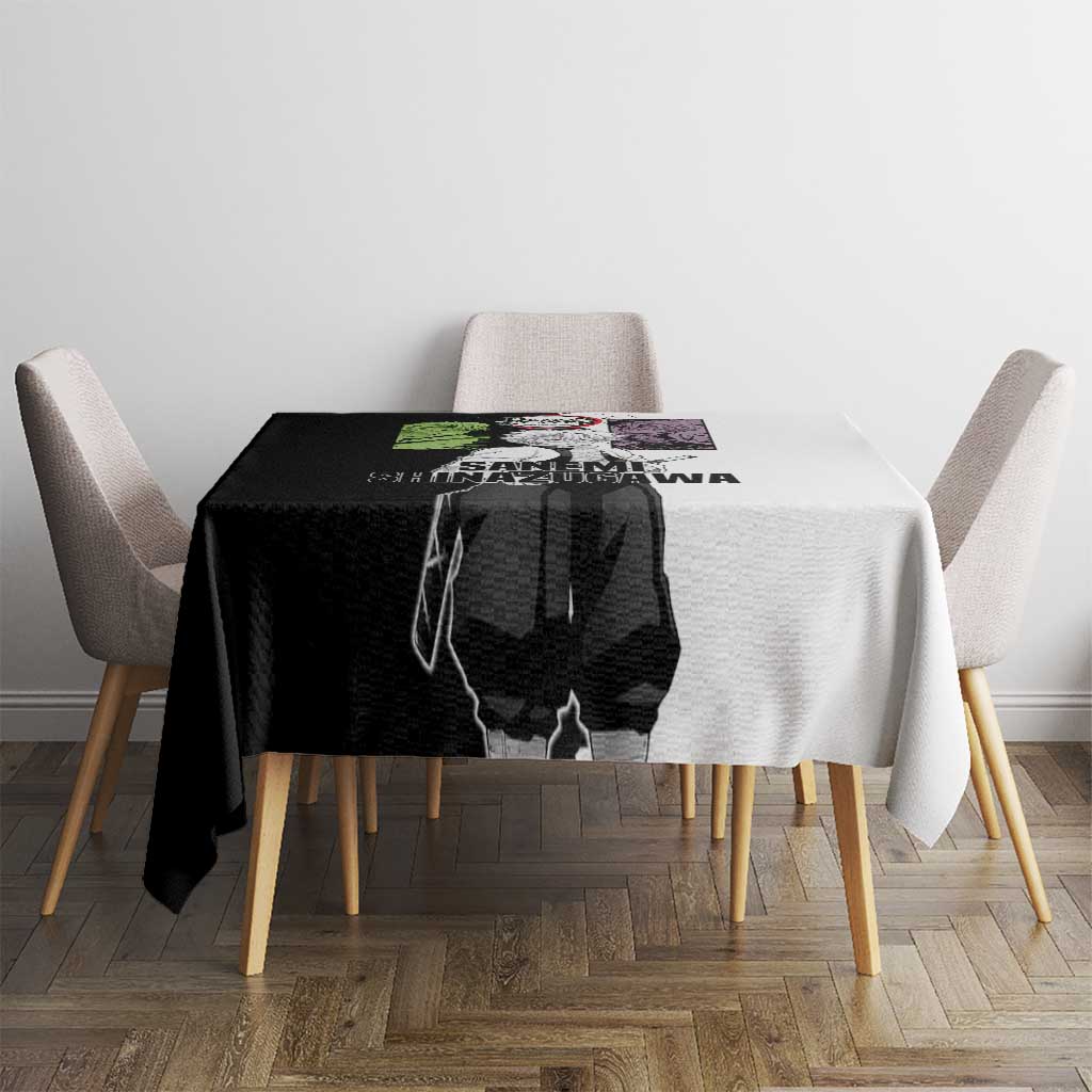Sanemi Shinazugawa from Demon Slayer Tablecloth with Black and White Split Background and Intense Battle-Ready Manga Style Design - The Mazicc