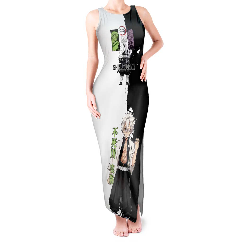 Sanemi Shinazugawa from Demon Slayer Tank Maxi Dress with Black and White Split Background and Intense Battle-Ready Manga Style Design - The Mazicc