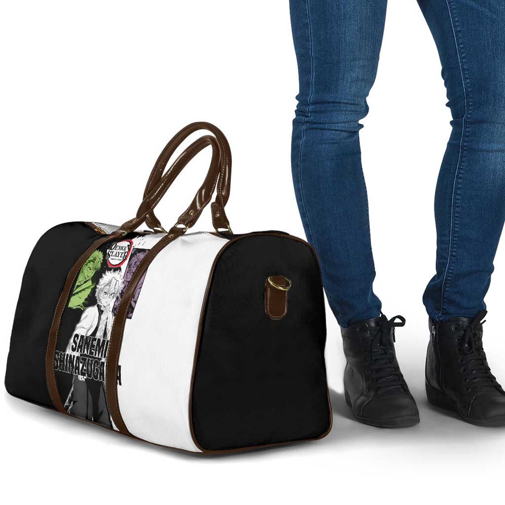 Sanemi Shinazugawa from Demon Slayer Travel Bag with Black and White Split Background and Intense Battle-Ready Manga Style Design - The Mazicc