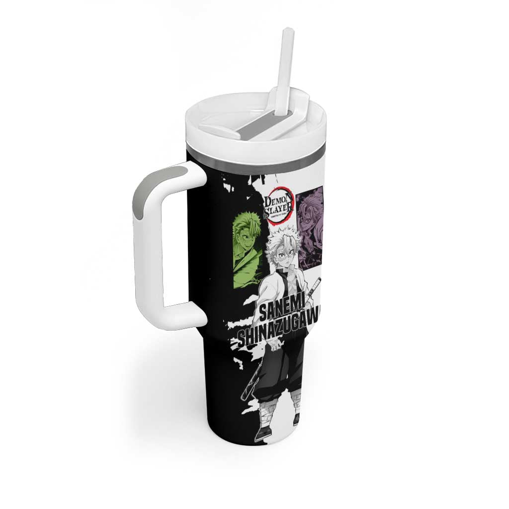Sanemi Shinazugawa from Demon Slayer Tumbler With Handle with Black and White Split Background and Intense Battle-Ready Manga Style Design - The Mazicc