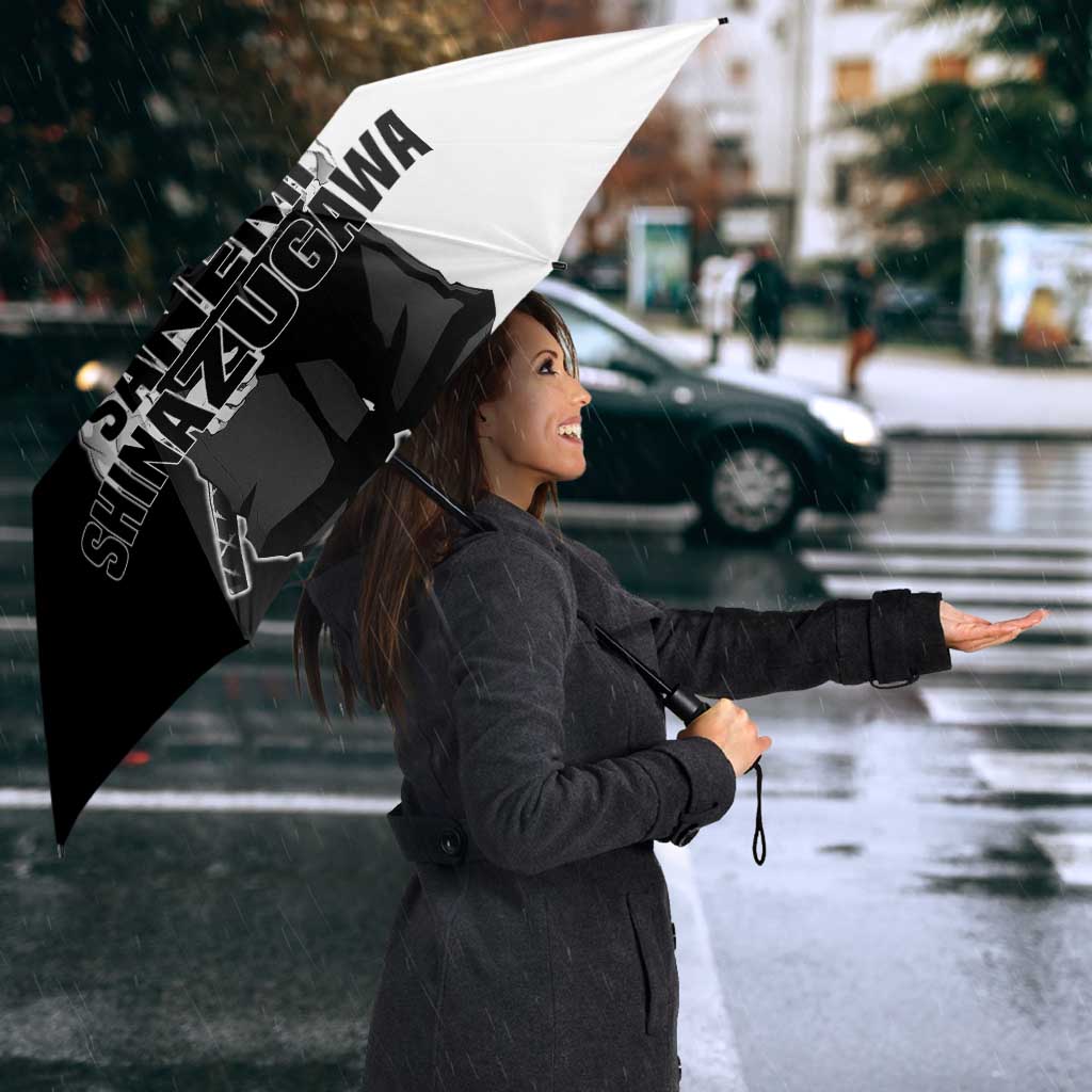 Sanemi Shinazugawa from Demon Slayer Umbrella with Black and White Split Background and Intense Battle-Ready Manga Style Design - The Mazicc