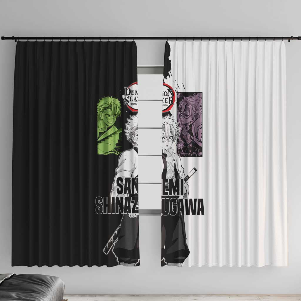 Sanemi Shinazugawa from Demon Slayer Window Curtain with Black and White Split Background and Intense Battle-Ready Manga Style Design - The Mazicc