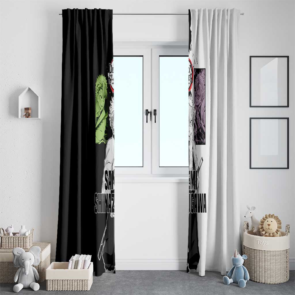 Sanemi Shinazugawa from Demon Slayer Window Curtain with Black and White Split Background and Intense Battle-Ready Manga Style Design - The Mazicc