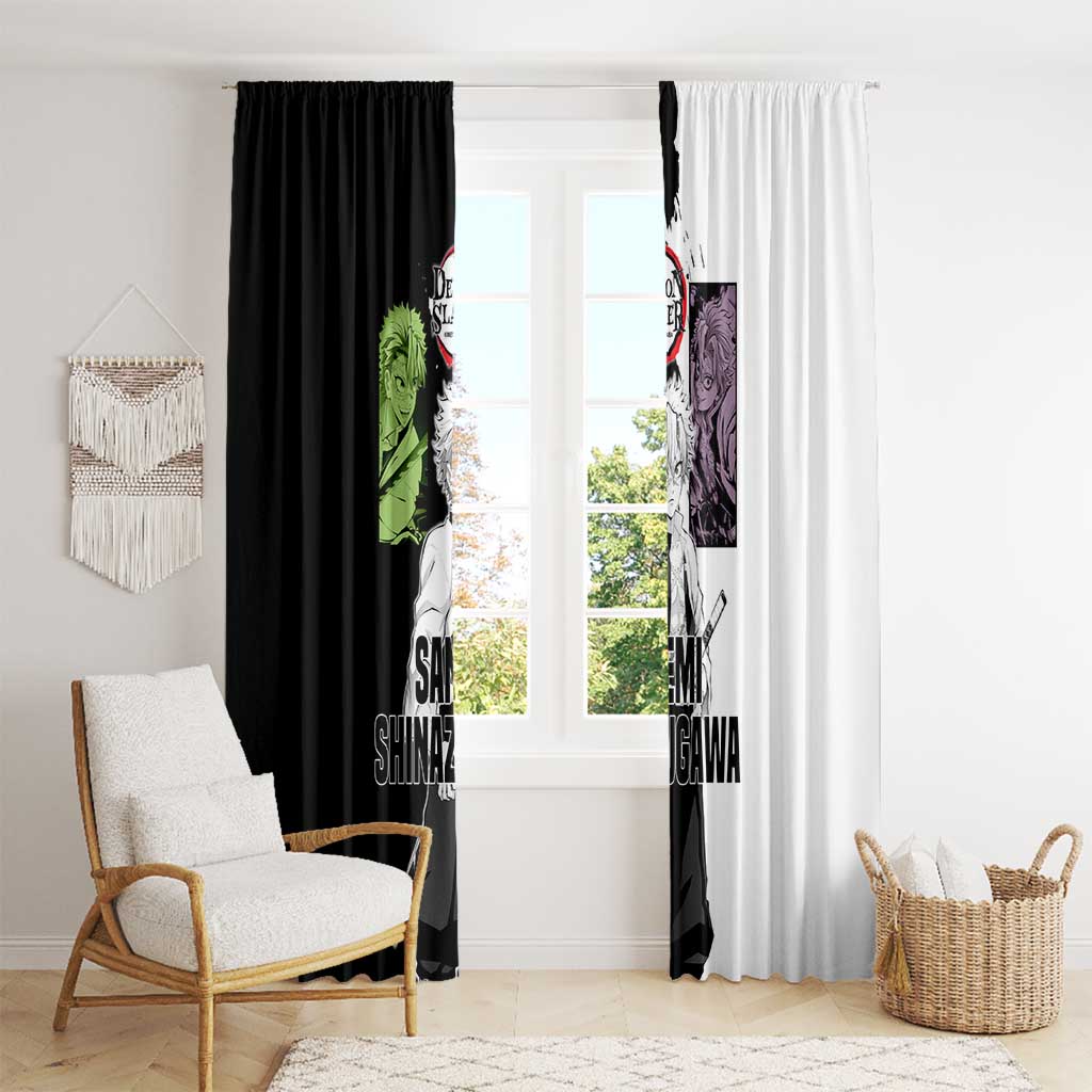 Sanemi Shinazugawa from Demon Slayer Window Curtain with Black and White Split Background and Intense Battle-Ready Manga Style Design - The Mazicc