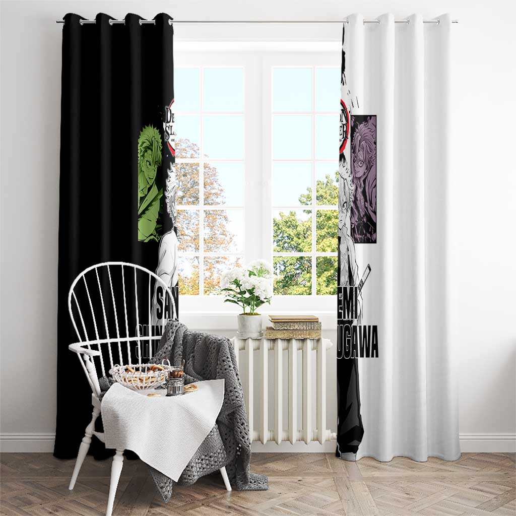 Sanemi Shinazugawa from Demon Slayer Window Curtain with Black and White Split Background and Intense Battle-Ready Manga Style Design - The Mazicc