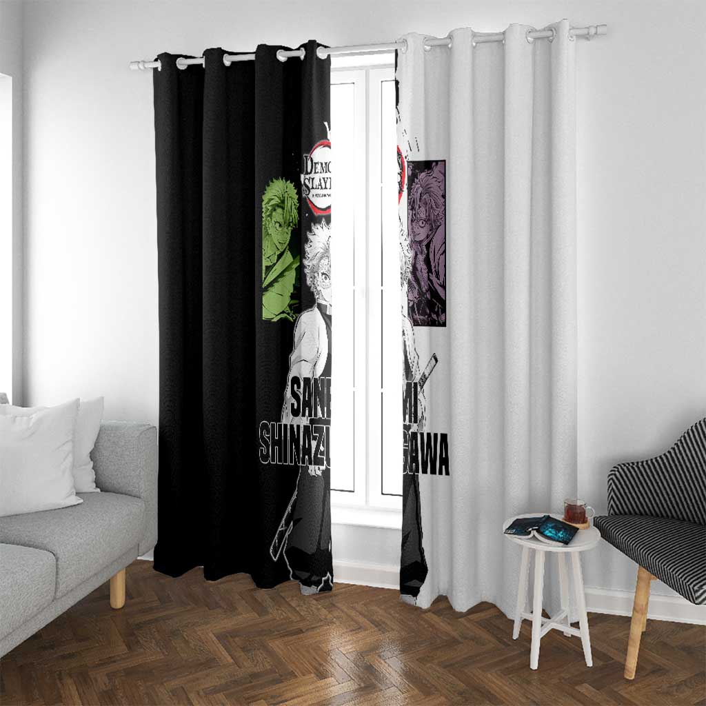 Sanemi Shinazugawa from Demon Slayer Window Curtain with Black and White Split Background and Intense Battle-Ready Manga Style Design - The Mazicc