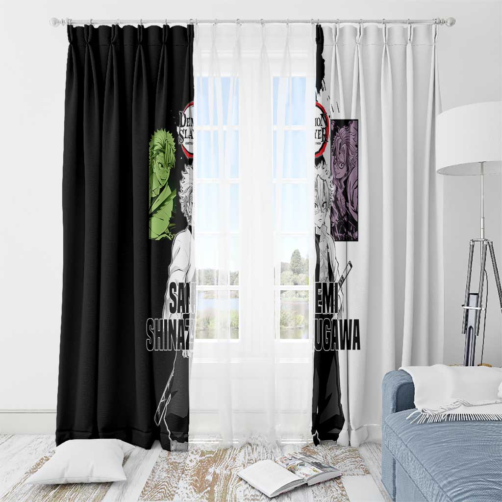 Sanemi Shinazugawa from Demon Slayer Window Curtain with Black and White Split Background and Intense Battle-Ready Manga Style Design - The Mazicc