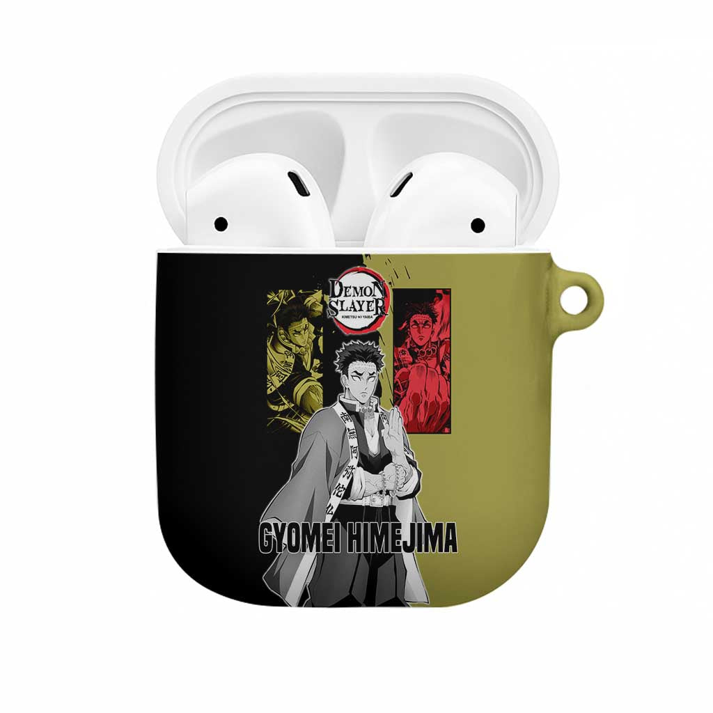 Gyomei Himejima from Demon Slayer AirPods Case with Olive and Black Split Background and Prayer Pose Manga Style Design - The Mazicc