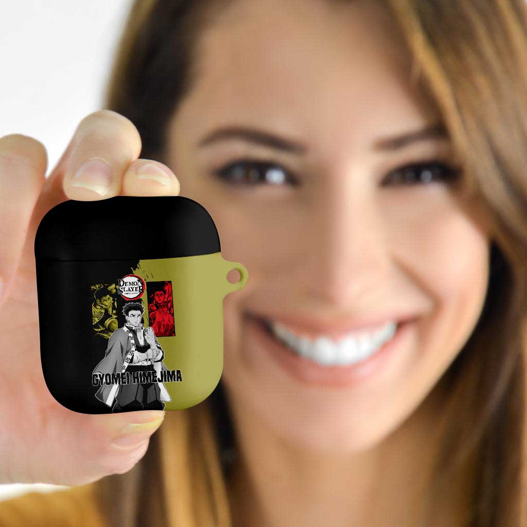 Gyomei Himejima from Demon Slayer AirPods Case with Olive and Black Split Background and Prayer Pose Manga Style Design - The Mazicc