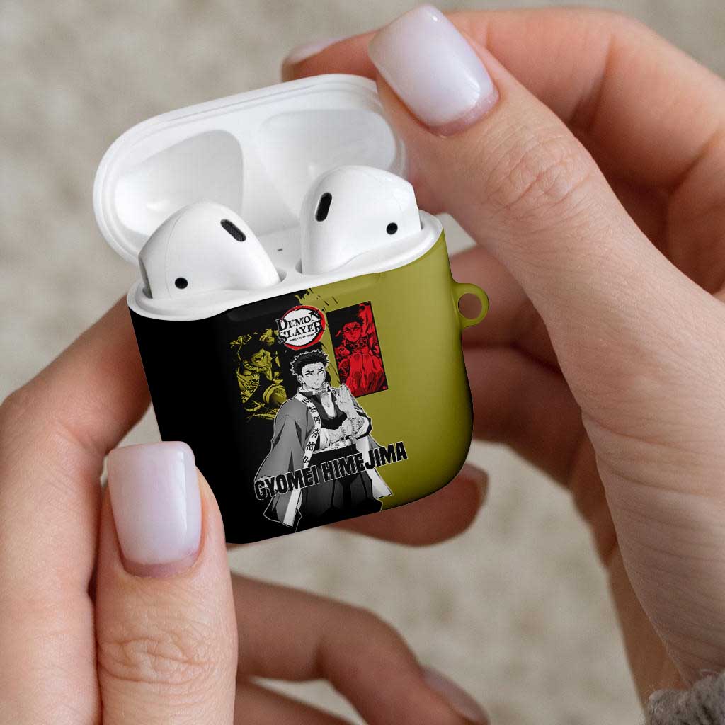 Gyomei Himejima from Demon Slayer AirPods Case with Olive and Black Split Background and Prayer Pose Manga Style Design - The Mazicc
