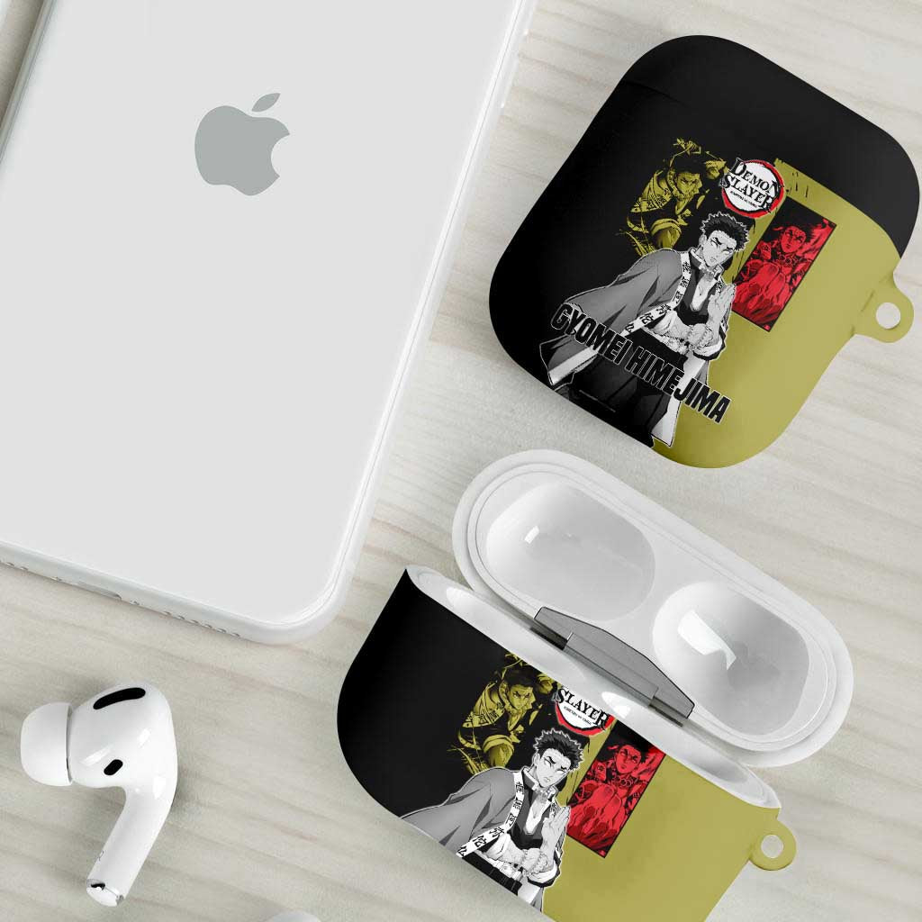 Gyomei Himejima from Demon Slayer AirPods Case with Olive and Black Split Background and Prayer Pose Manga Style Design - The Mazicc