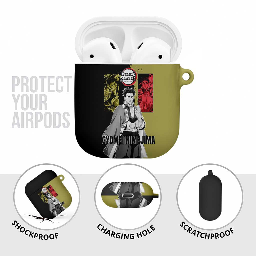 Gyomei Himejima from Demon Slayer AirPods Case with Olive and Black Split Background and Prayer Pose Manga Style Design - The Mazicc