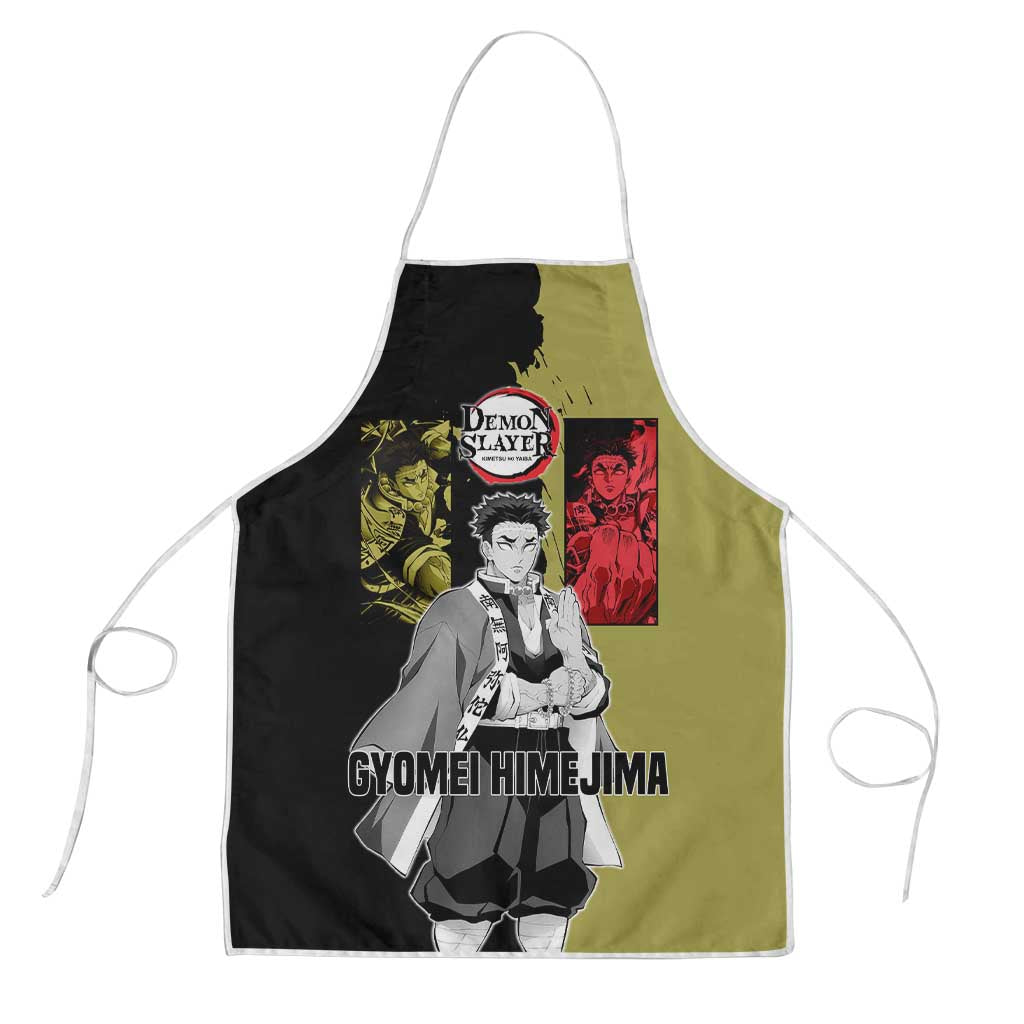 Gyomei Himejima from Demon Slayer Apron with Olive and Black Split Background and Prayer Pose Manga Style Design - The Mazicc