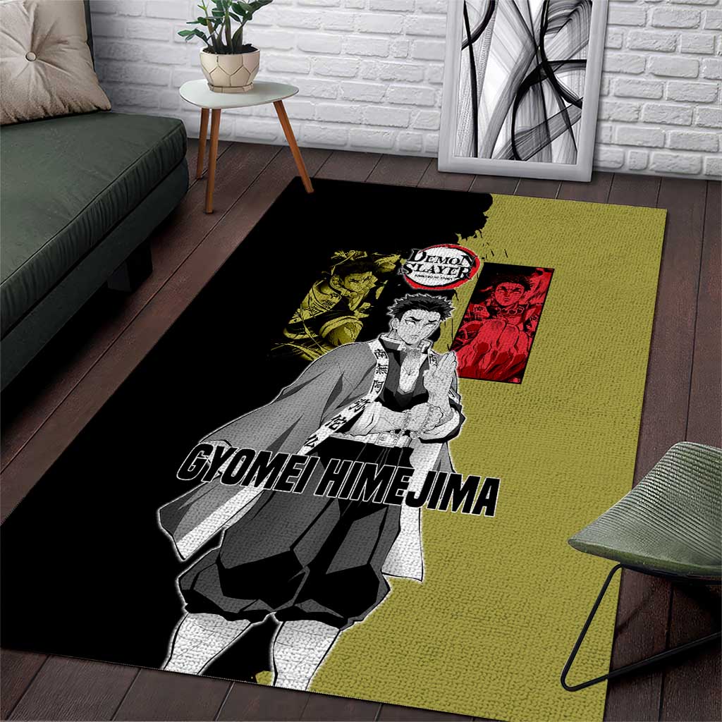 Gyomei Himejima from Demon Slayer Area Rug with Olive and Black Split Background and Prayer Pose Manga Style Design - The Mazicc