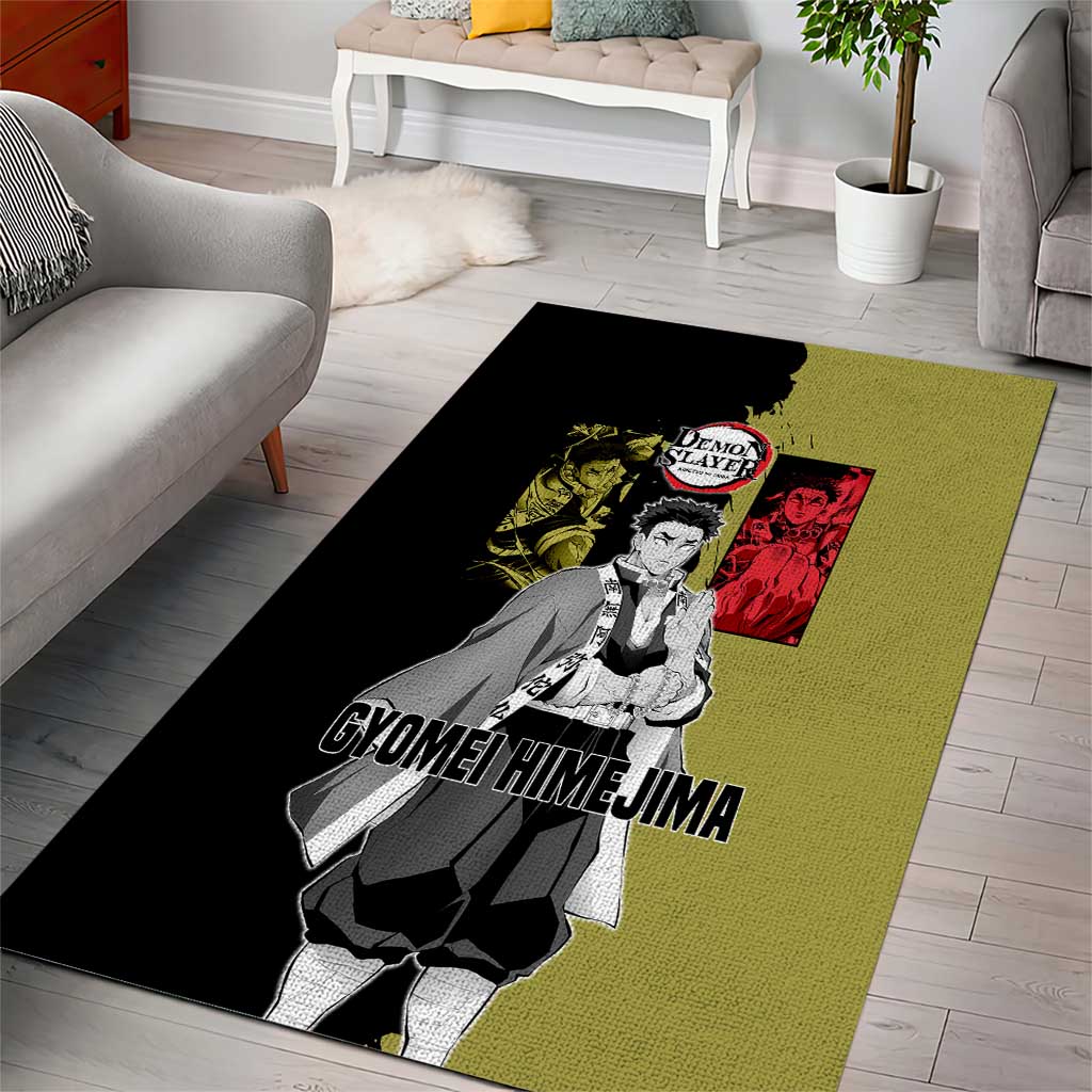 Gyomei Himejima from Demon Slayer Area Rug with Olive and Black Split Background and Prayer Pose Manga Style Design - The Mazicc