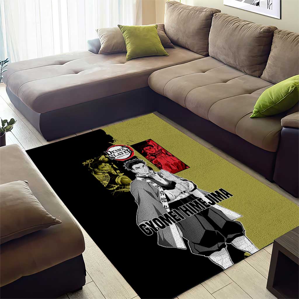 Gyomei Himejima from Demon Slayer Area Rug with Olive and Black Split Background and Prayer Pose Manga Style Design - The Mazicc
