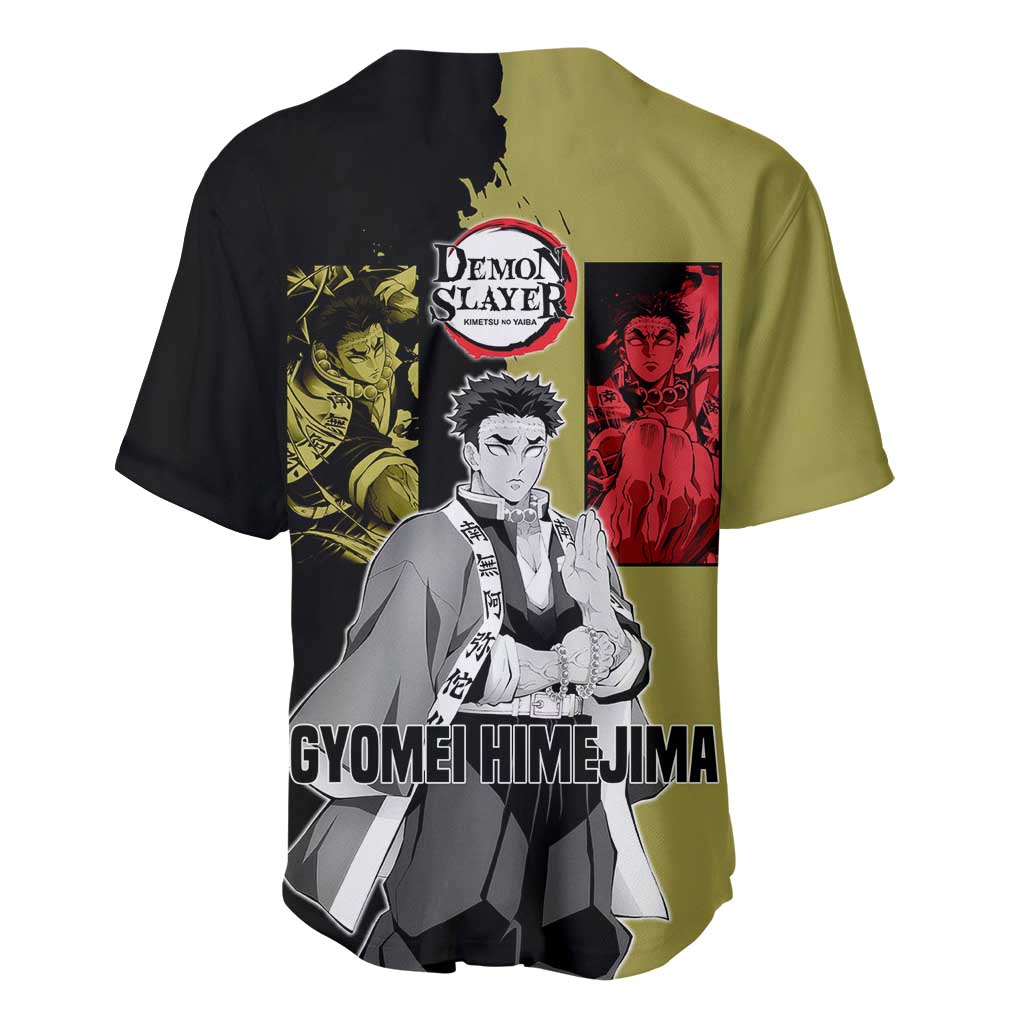Gyomei Himejima from Demon Slayer Baseball Jersey with Olive and Black Split Background and Prayer Pose Manga Style Design - The Mazicc