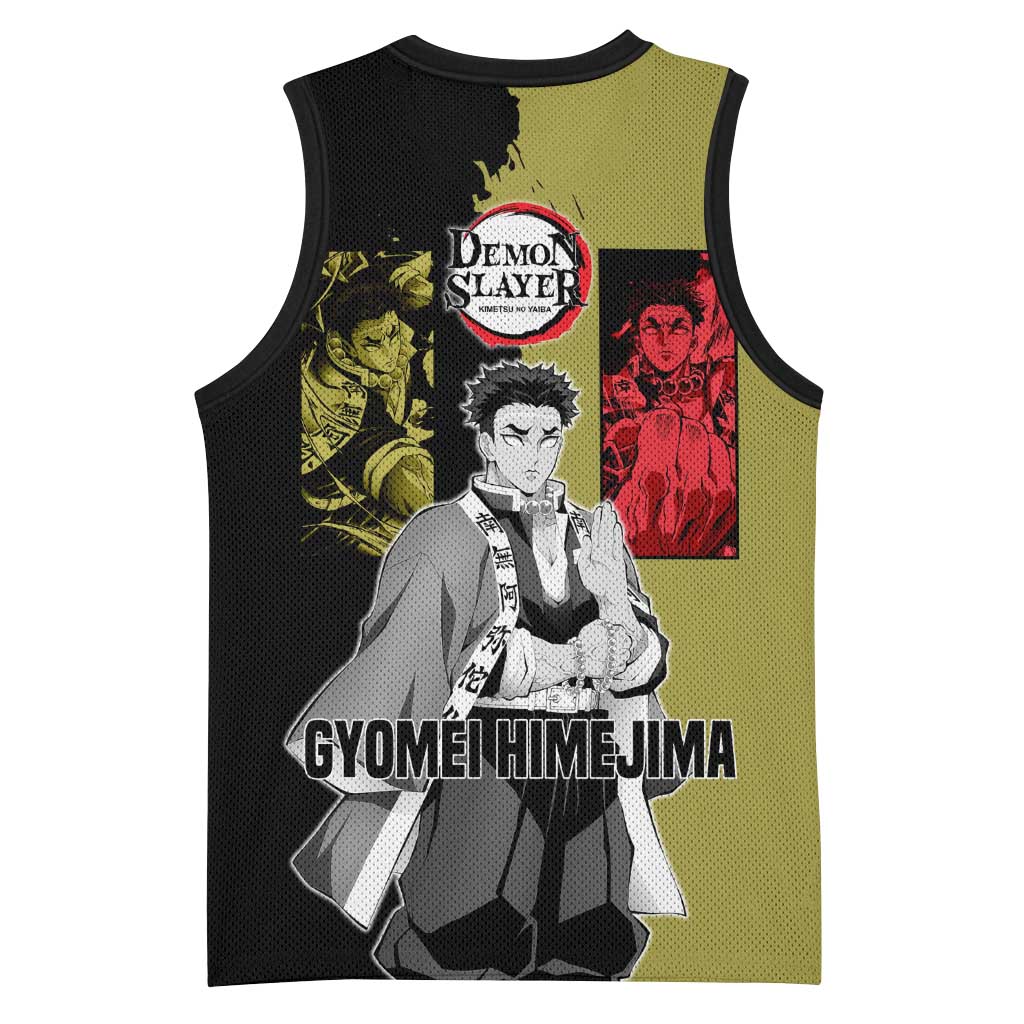 Gyomei Himejima from Demon Slayer Basketball Jersey with Olive and Black Split Background and Prayer Pose Manga Style Design - The Mazicc