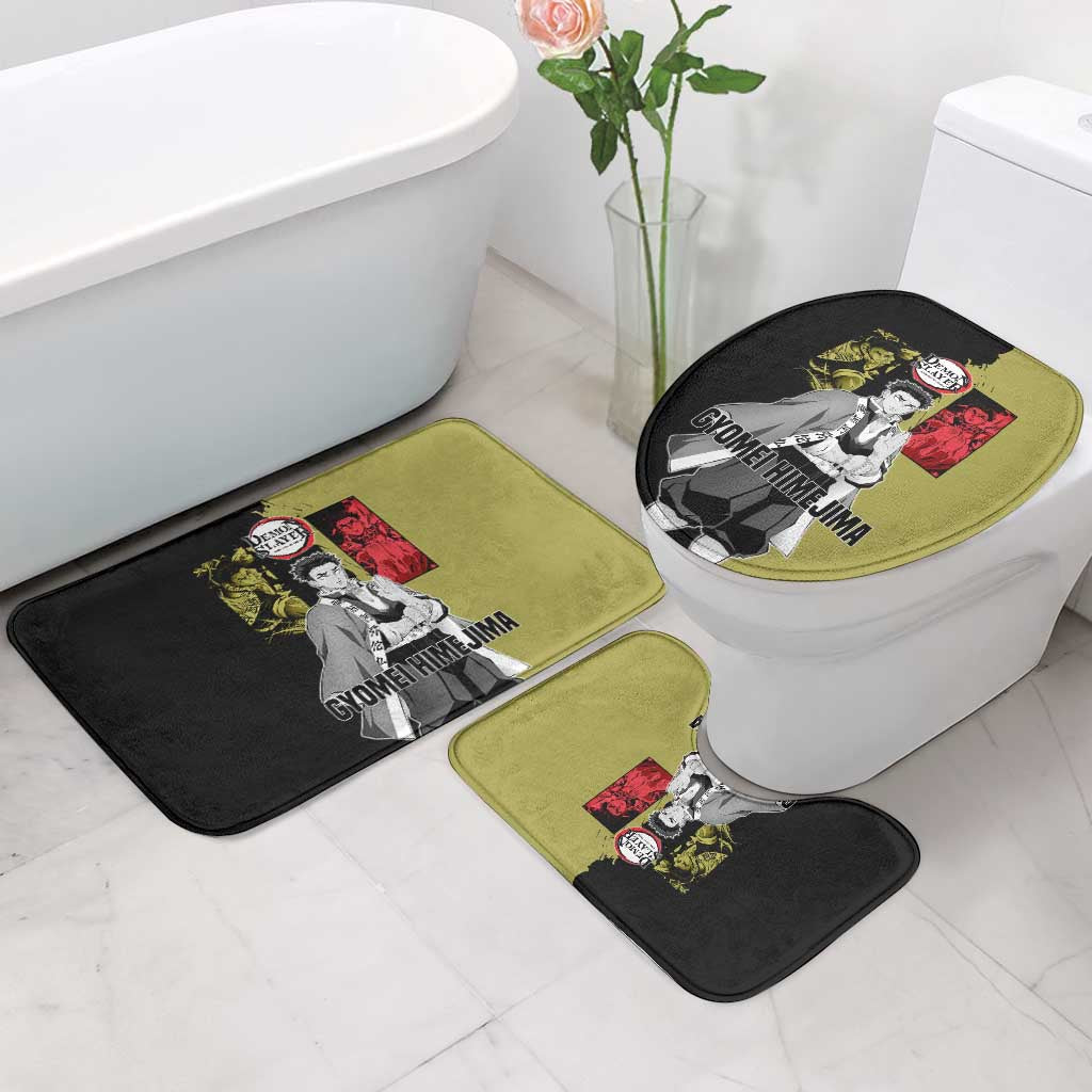 Gyomei Himejima from Demon Slayer Bathroom Set with Olive and Black Split Background and Prayer Pose Manga Style Design - The Mazicc