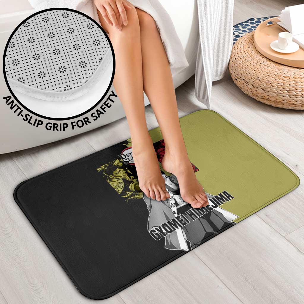 Gyomei Himejima from Demon Slayer Bathroom Set with Olive and Black Split Background and Prayer Pose Manga Style Design - The Mazicc