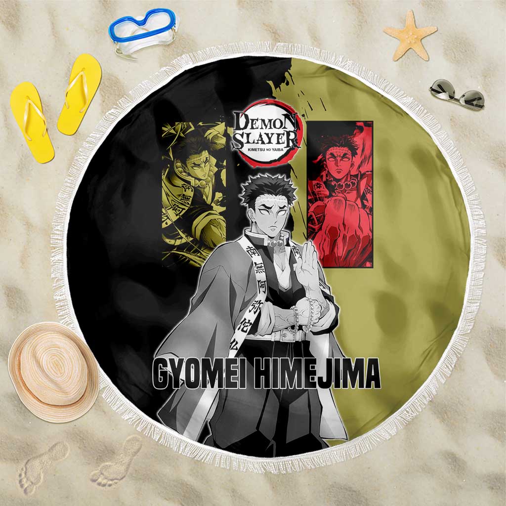Gyomei Himejima from Demon Slayer Beach Blanket with Olive and Black Split Background and Prayer Pose Manga Style Design - The Mazicc