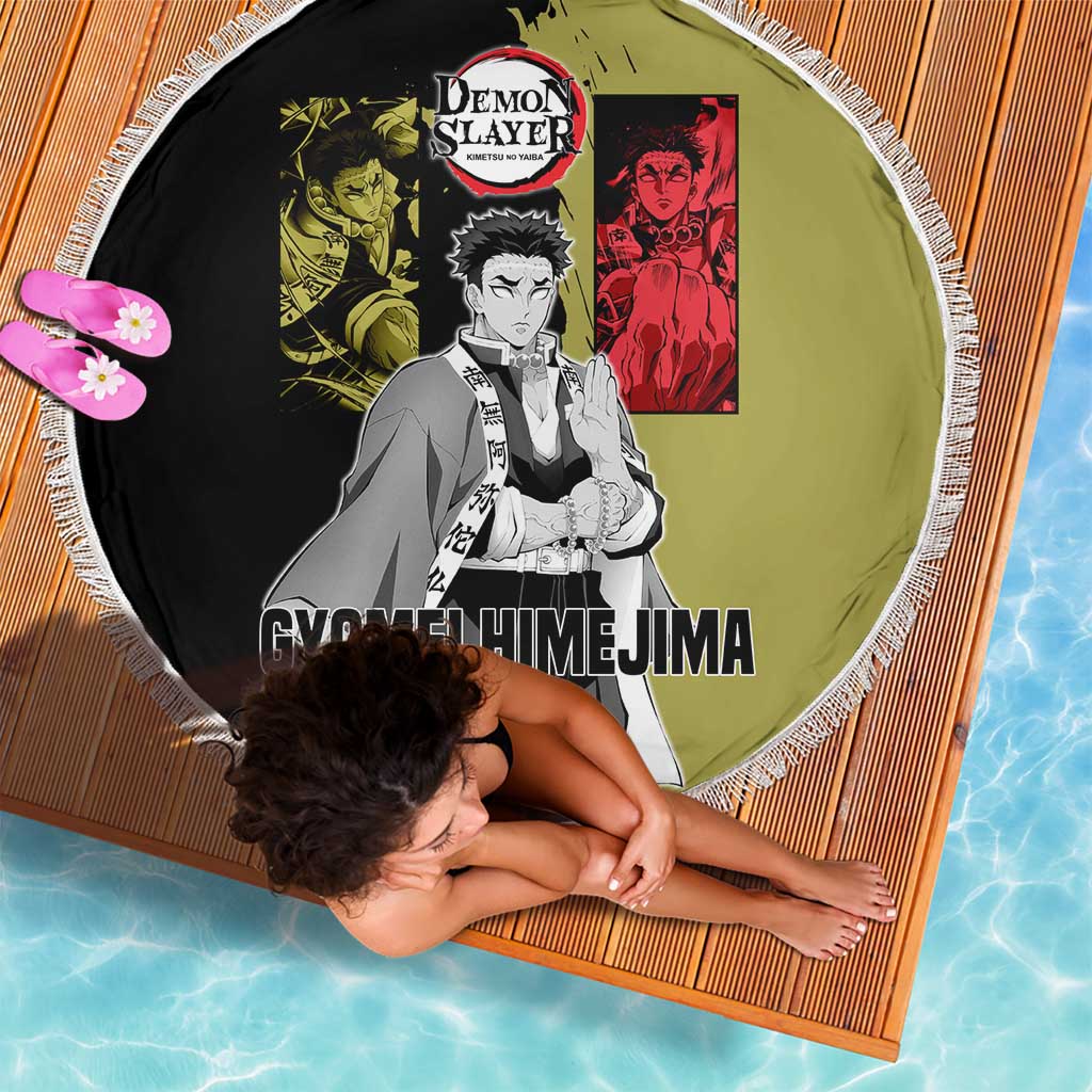 Gyomei Himejima from Demon Slayer Beach Blanket with Olive and Black Split Background and Prayer Pose Manga Style Design - The Mazicc