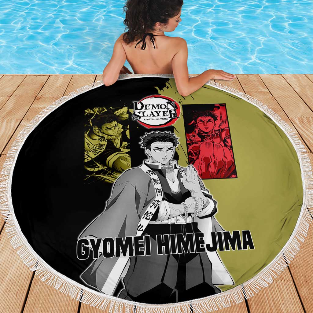 Gyomei Himejima from Demon Slayer Beach Blanket with Olive and Black Split Background and Prayer Pose Manga Style Design - The Mazicc