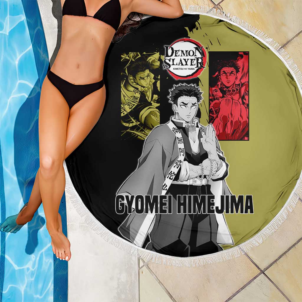 Gyomei Himejima from Demon Slayer Beach Blanket with Olive and Black Split Background and Prayer Pose Manga Style Design - The Mazicc