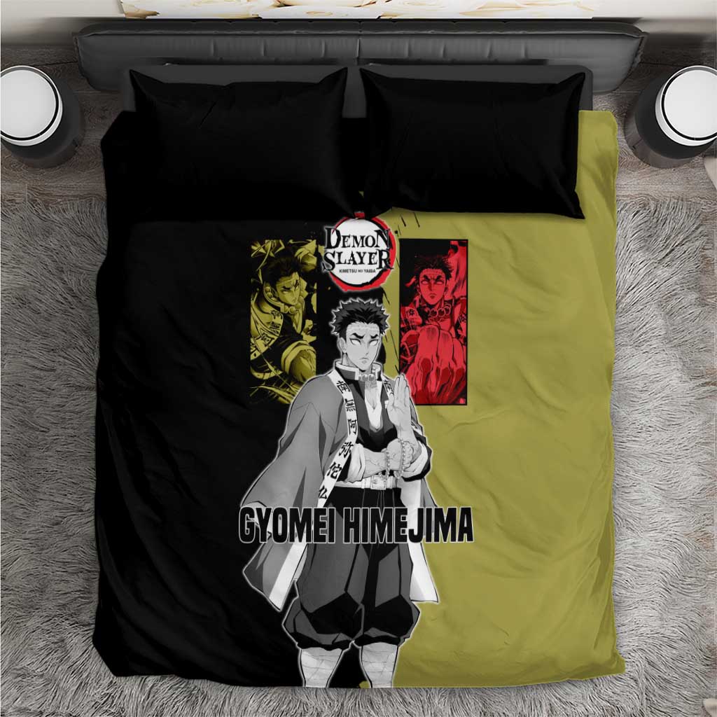 Gyomei Himejima from Demon Slayer Bedding Set with Olive and Black Split Background and Prayer Pose Manga Style Design - The Mazicc