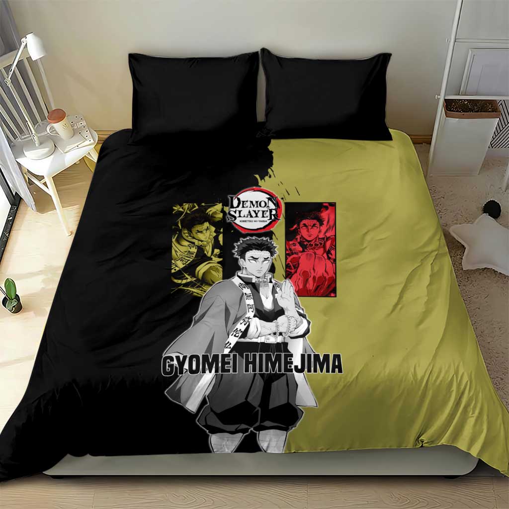Gyomei Himejima from Demon Slayer Bedding Set with Olive and Black Split Background and Prayer Pose Manga Style Design - The Mazicc