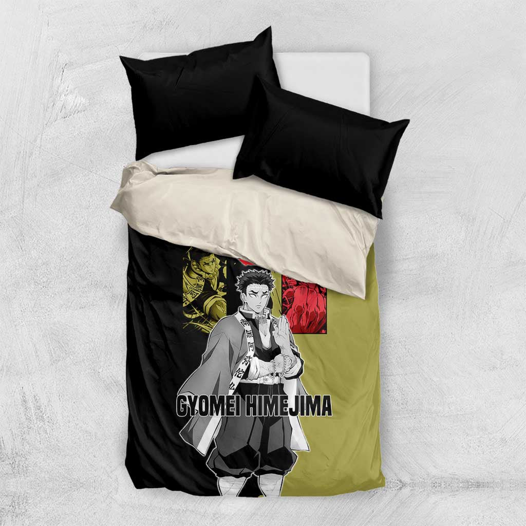 Gyomei Himejima from Demon Slayer Bedding Set with Olive and Black Split Background and Prayer Pose Manga Style Design - The Mazicc