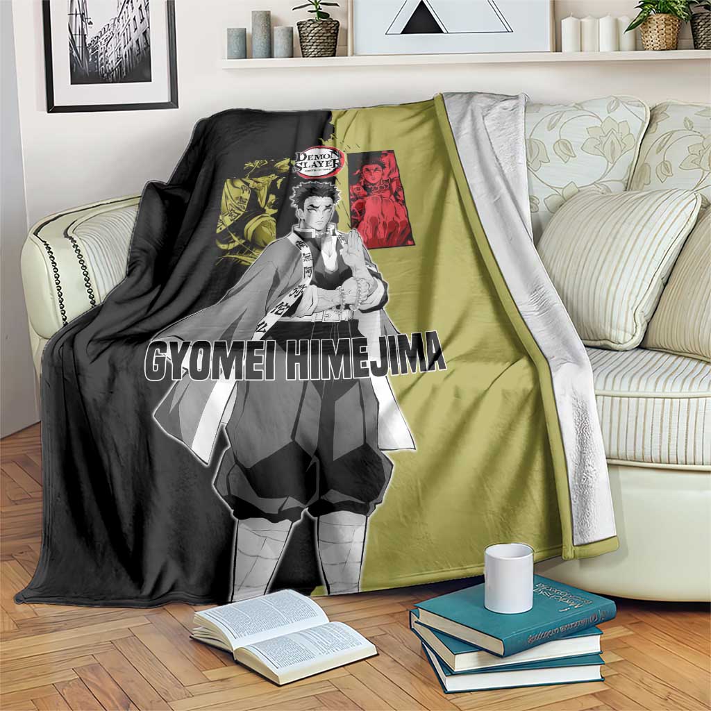 Gyomei Himejima from Demon Slayer Blanket with Olive and Black Split Background and Prayer Pose Manga Style Design - The Mazicc