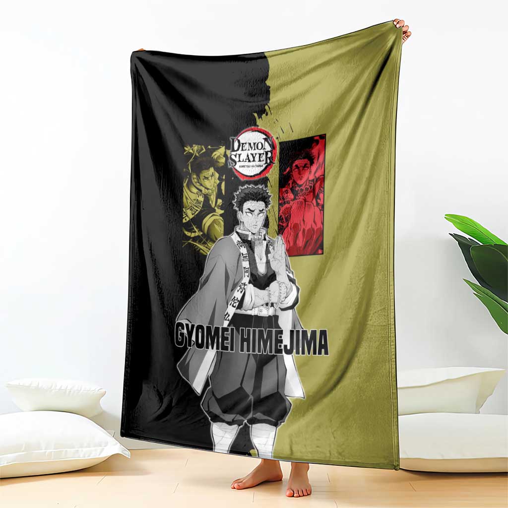 Gyomei Himejima from Demon Slayer Blanket with Olive and Black Split Background and Prayer Pose Manga Style Design - The Mazicc
