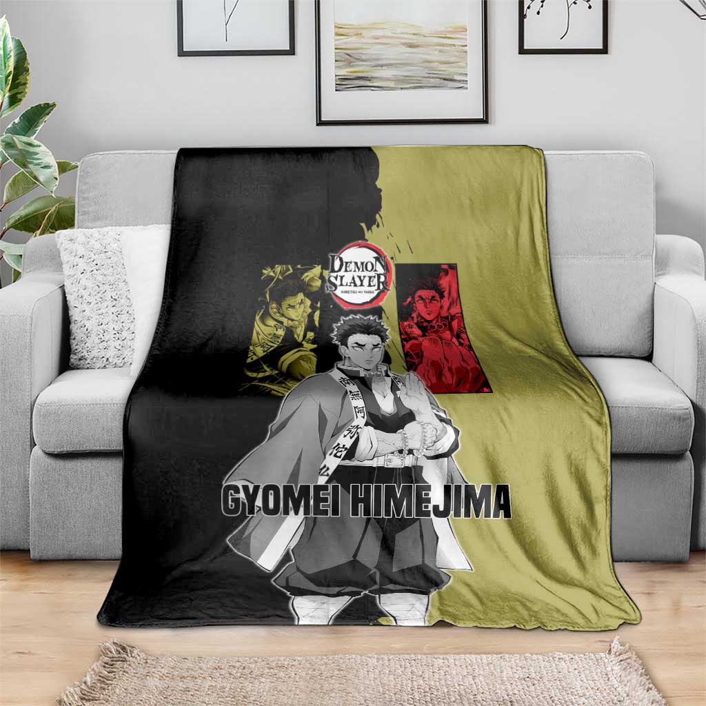 Gyomei Himejima from Demon Slayer Blanket with Olive and Black Split Background and Prayer Pose Manga Style Design - The Mazicc